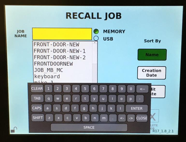 Backguage control to recall a specific job